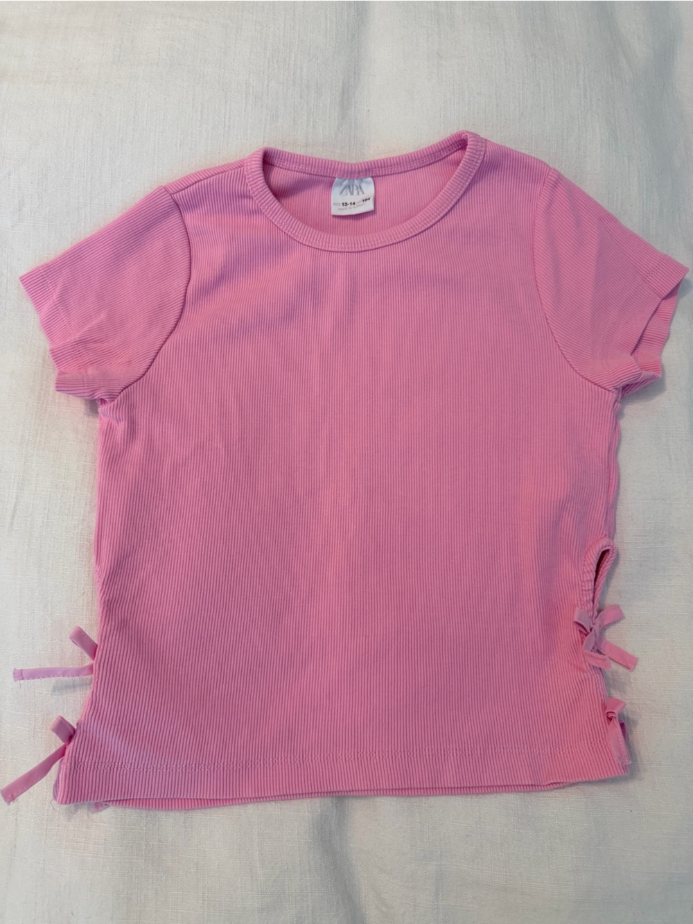 Zara Pink Ribbed Tee with Side Ties
